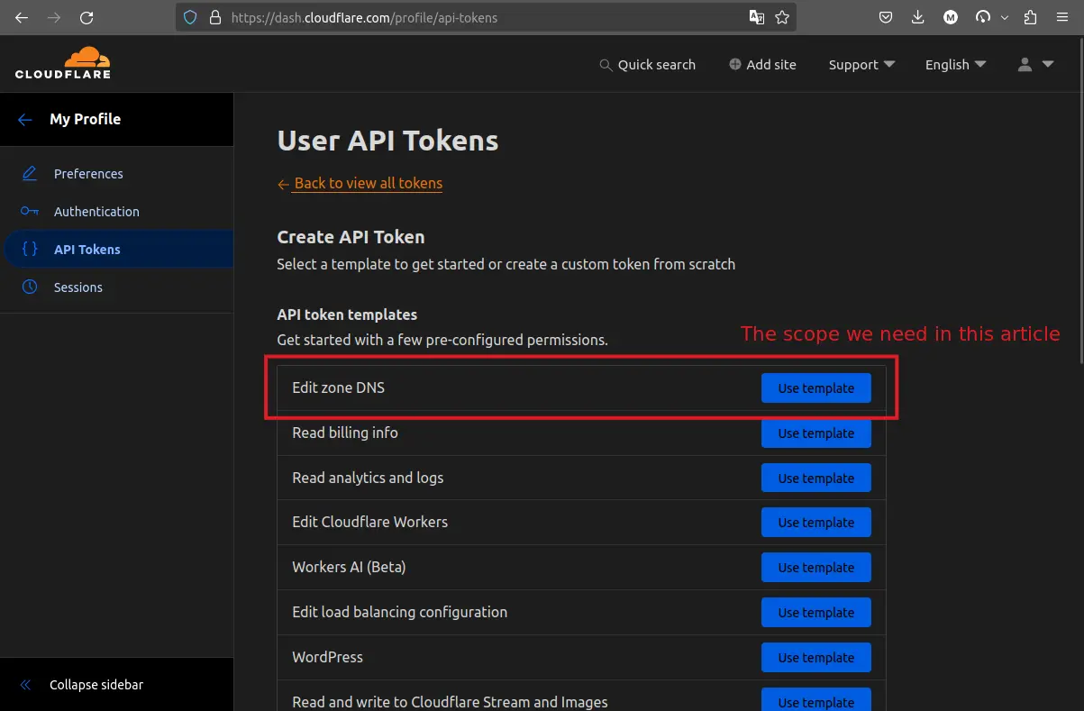 Click to zoom in Get Cloudflare API Token